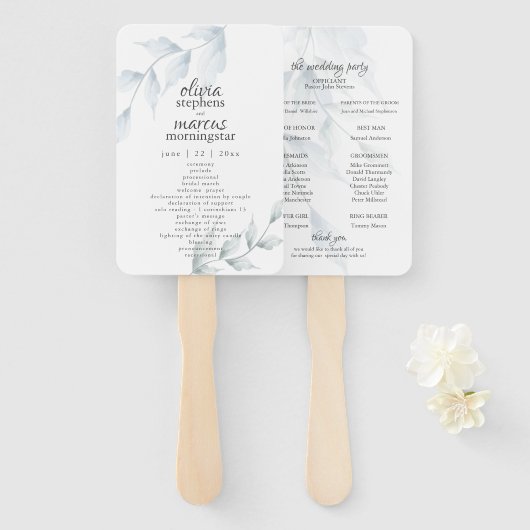 Waterverf Stofblauw Stofsalie Bloemmotief Handwaaier (Voorkant en achterkant)