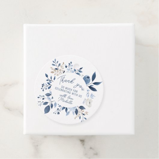 Waterverf Stofblauwe Bloem Boho Bruiloft Feest Bedankjes Labels (In situ)