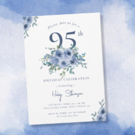 Waterverf Stofblauwe Bloemige 95e Chic Verjaardag Kaart