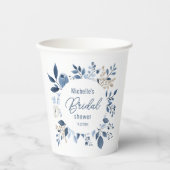 Waterverf Stofblauwe Bloemige Boho Bruidsdouche Papieren Bekers (Voorkant)