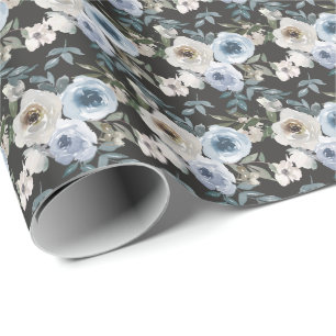 Waterverf Stofblauwe Bloemige Bruiloft Cadeaupapier
