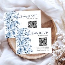 Waterverf Stofblauwe Bloemige Trouw-RSVP QR-code