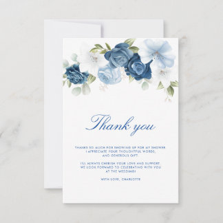 Waterverf Stofblauwe Bloemrijke Script Bedankkaart