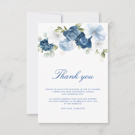 Waterverf Stofblauwe Bloemrijke Script Bedankkaart (Voorkant)