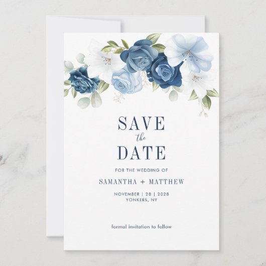 Waterverf Stofblauwe Botanische Eucalyptus Save The Date (Voorkant)