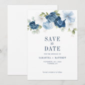 Waterverf Stofblauwe Botanische Eucalyptus Save The Date (Voorkant / Achterkant)