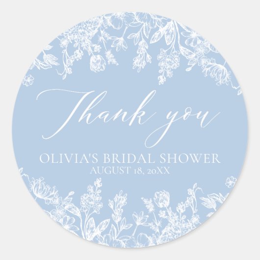 Waterverf Stofblauwe Bruidsdouche Bedankt Ronde Sticker (Voorkant)