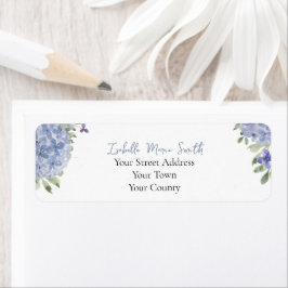 Waterverf Stofblauwe Hortensia Bloemen Bruiloft  Etiket
