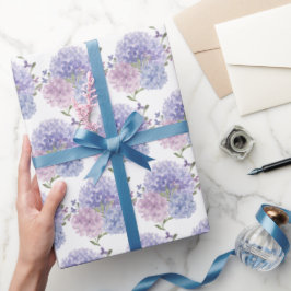 Waterverf Stofblauwe & Lila Hydrangea Huwelijk Cadeaupapier