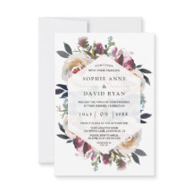 Waterverf Stofblauwe Roze Bloem Boeket Bruiloft