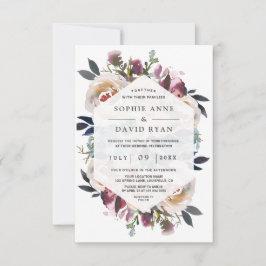 Waterverf Stofblauwe Roze Bloem Boeket Bruiloft Kaart