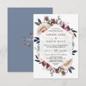 Waterverf Stofblauwe Roze Bloem Boeket Bruiloft Kaart (Voorkant / Achterkant)