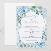 Waterverf Stofblauwe Rozen Trouwuitnodiging Kaart (Voorkant / Achterkant)
