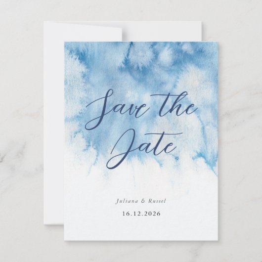 Waterverf Stofblauwe Winter Bruiloft Save The Date (Voorkant)