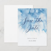 Waterverf Stofblauwe Winter Bruiloft Save The Date (Voorkant / Achterkant)