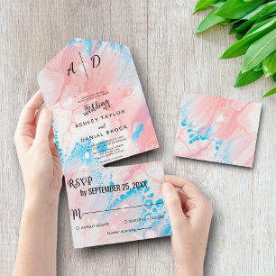 Waterverf stoffelijk roos Alle in één bruiloft uit All In One Uitnodiging