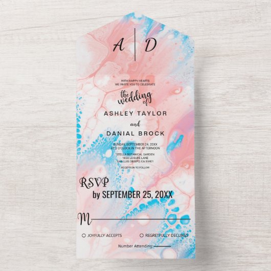 Waterverf stoffelijk roos Alle in één bruiloft uit All In One Uitnodiging (Binnen)