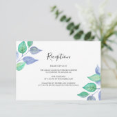 Waterverf Stoffig Blauw Blauw Bladblad Bruiloft Re Informatiekaartje (Staand voorkant)