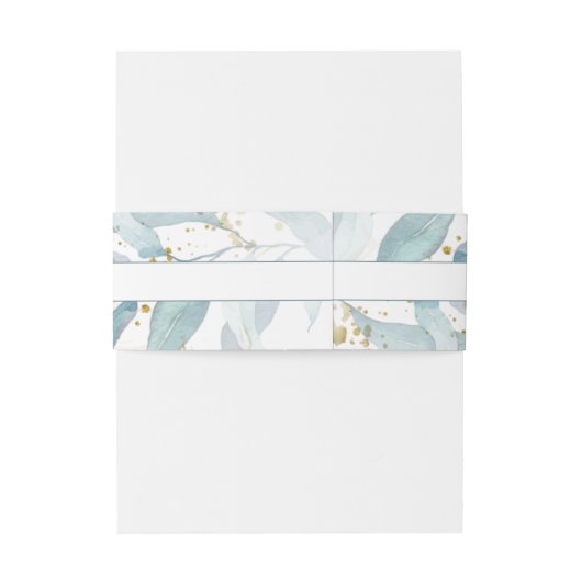 Waterverf Stoffig Blauw Bloemen Elegant Goud Bruil Uitnodigingen Wikkel (Achterkant Voorbeeld)