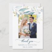 Waterverf Stoffig Blauw Bloemen Elegante Foto Brui Bedankkaart (Voorkant)