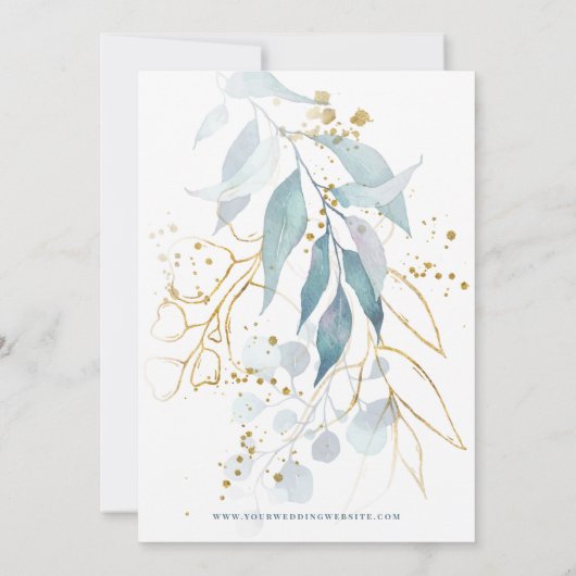 Waterverf Stoffig Blauw Bloemen Elegante Foto Brui Save The Date (Achterkant)