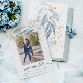Waterverf Stoffig Blauw Bloemen Elegante Foto Brui Save The Date