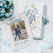 Waterverf Stoffig Blauw Bloemen Elegante Foto Brui Save The Date