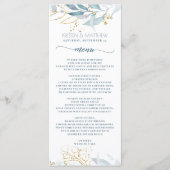 Waterverf Stoffig Blauw Bloemen Goud Elegant Bruil Menu (Voorkant)