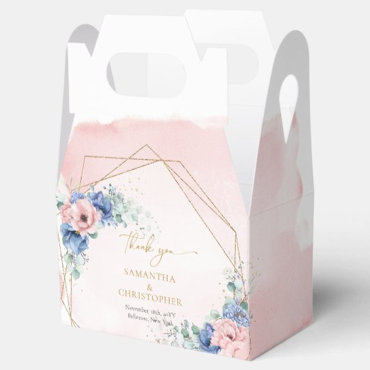 Waterverf Stoffig blauw en blozend eucalyptus Bedankdoosjes (Geopend)