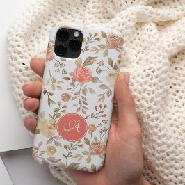 Waterverf stoffig roos floraal monogram iPhone 16 hoesje