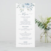 waterverf stoffige blauwe bloemen bruiloft menu (Staand voorkant)