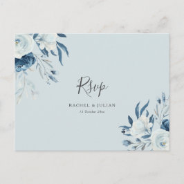 Waterverf stoffige blauwe bloemen bruiloft RSVP Briefkaart