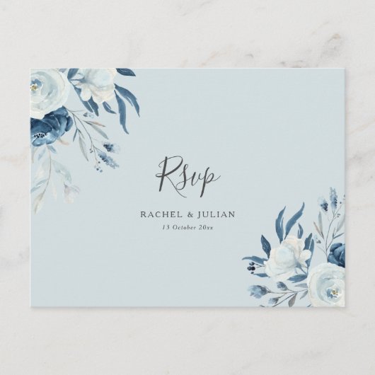 Waterverf stoffige blauwe bloemen bruiloft RSVP Briefkaart (Voorkant)