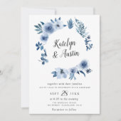 Waterverf stoffige blauwe bloemenbruiloft kaart (Voorkant)