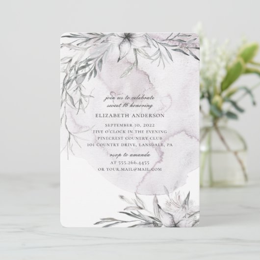 Waterverf stoffige bloemen Sweet 16. Bleke bloemen Kaart (Staand voorkant)