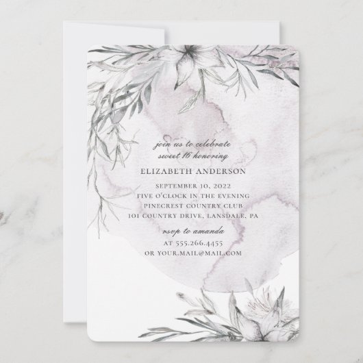 Waterverf stoffige bloemen Sweet 16. Bleke bloemen Kaart (Voorkant)