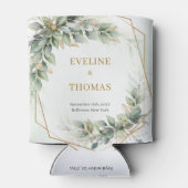 Waterverf stoffige groen en gouden glitter bruilof blikjeskoeler (Achterkant)