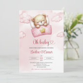 Waterverf stoffige roze en ivoor meisje teddybeer kaart (Staand voorkant)