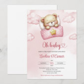 Waterverf stoffige roze en ivoor meisje teddybeer kaart (Voorkant / Achterkant)