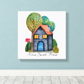 Waterverf Stomme Home Sweet Home Art Canvas Afdruk (Insitu (Houten vloer))