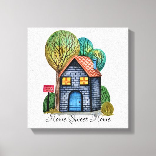 Waterverf Stomme Home Sweet Home Art Canvas Afdruk (Voorkant)