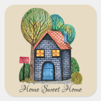 Waterverf Stomme Home Sweet Home Art Vierkante Sticker