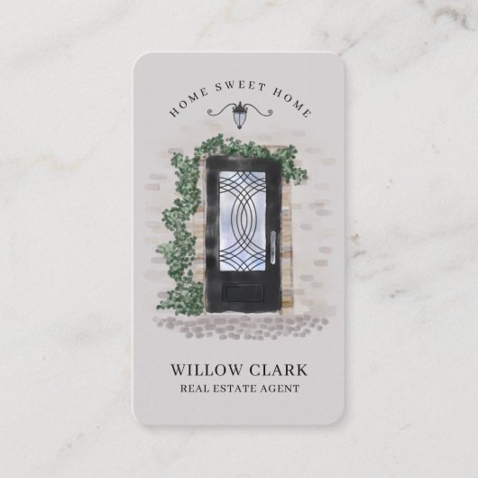 Waterverf Stone Black Iron Deur Real Estate Agent Visitekaartje (Voorkant)
