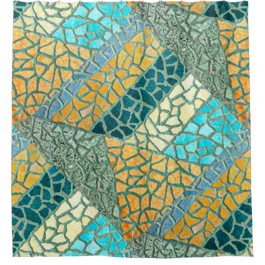 Waterverf Stone Mosaic + jouw ideeën Douchegordijn (Voorkant)