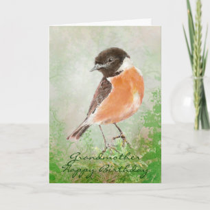 Waterverf Stonechat Bird Happy Birthday Grandma Kaart