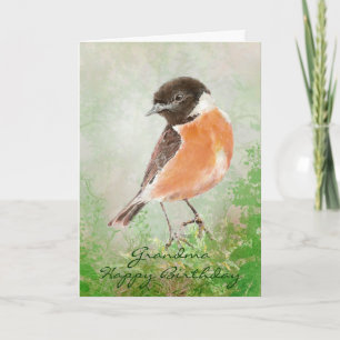 Waterverf Stonechat Bird Happy Birthday Grandma Kaart