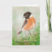 Waterverf Stonechat Bird Happy Birthday Kaart (Voorkant)