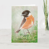 Waterverf Stonechat Happy Birthday, vogel Kaart (Voorkant)