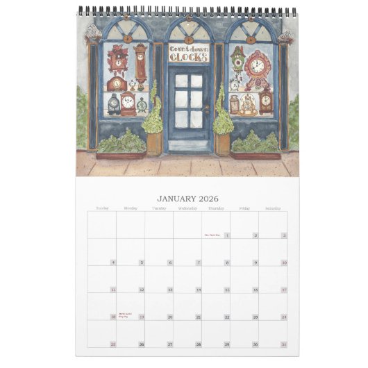 Waterverf Storefronts Kalender (Jan 2026)