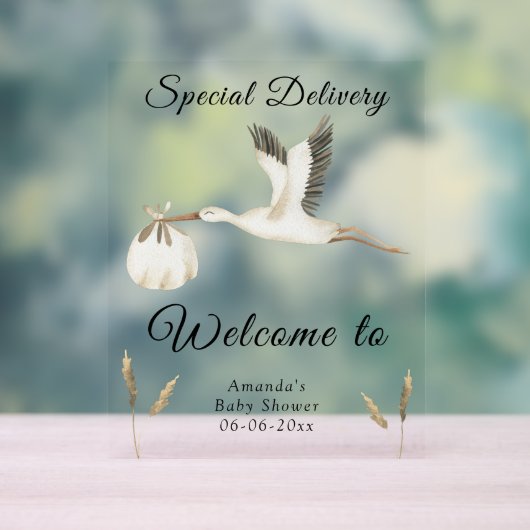 Waterverf Stork Baby shower Welkom Acryl Bord (Neutraal)